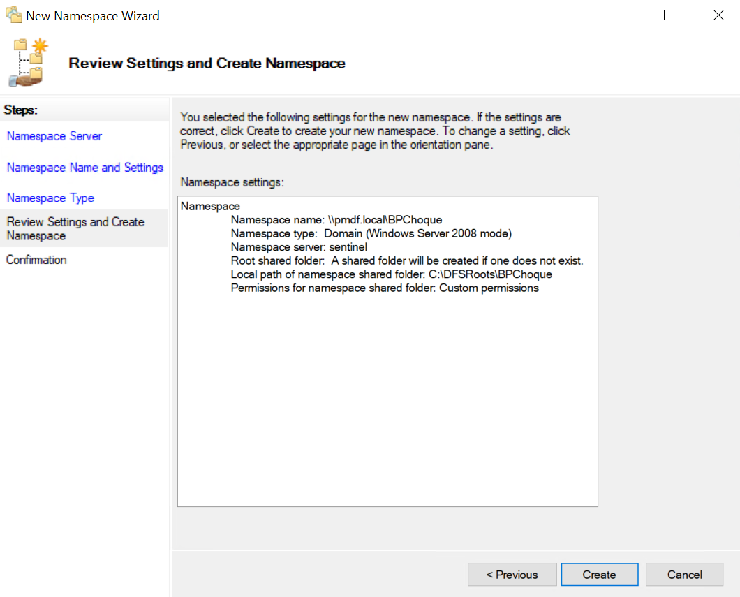 Resumo da configuração