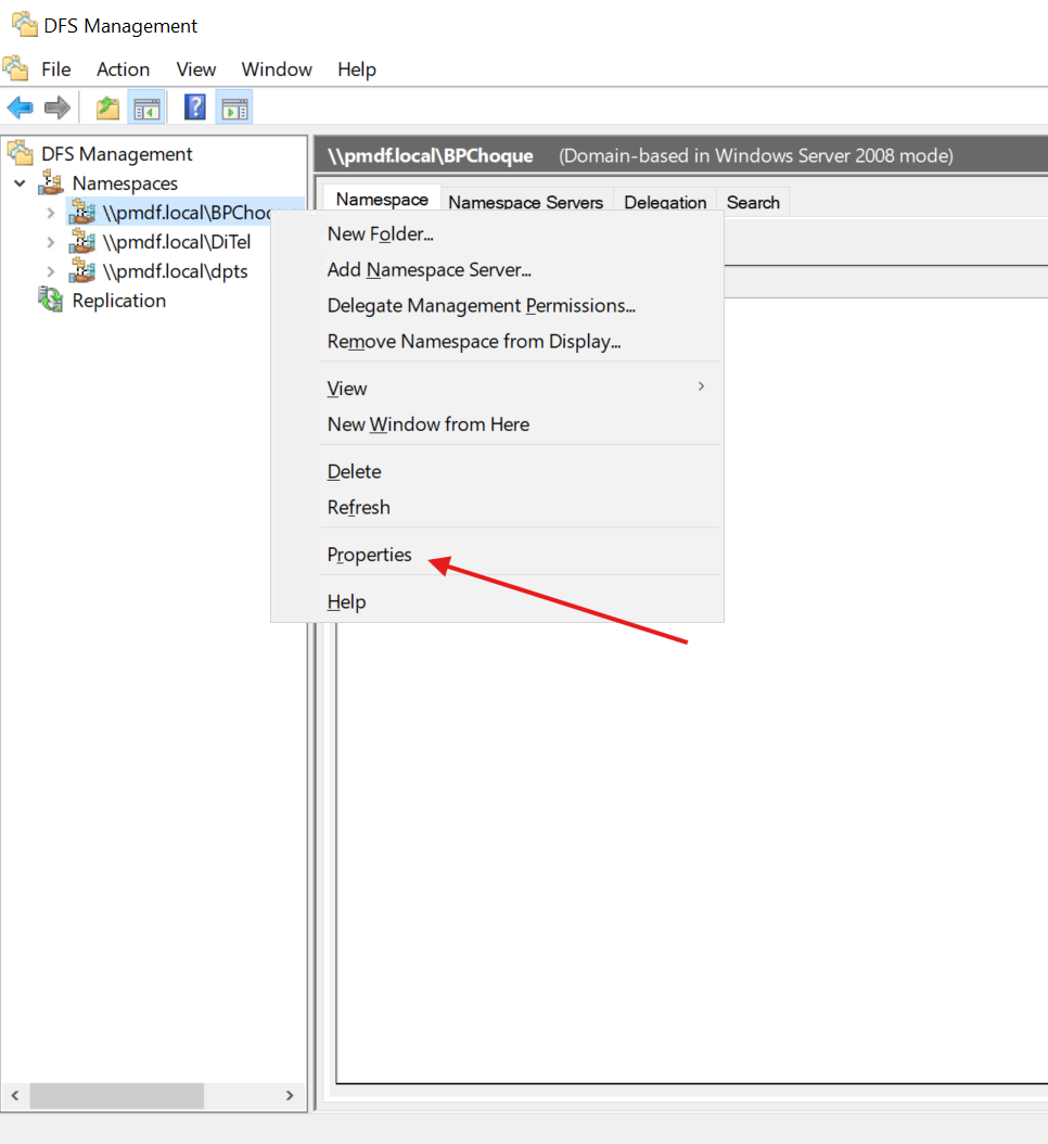 Menu de propriedades
