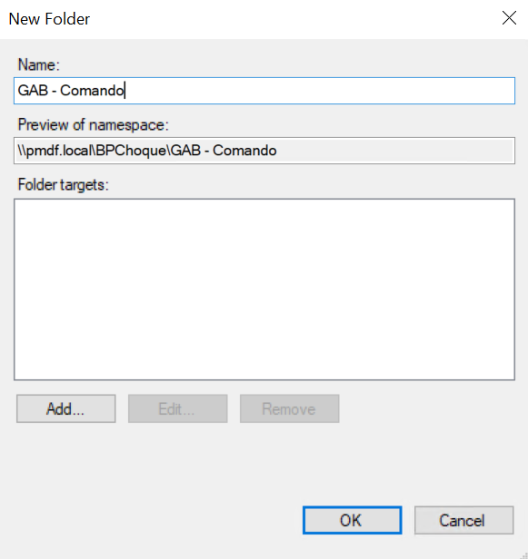 Configuração da nova pasta
