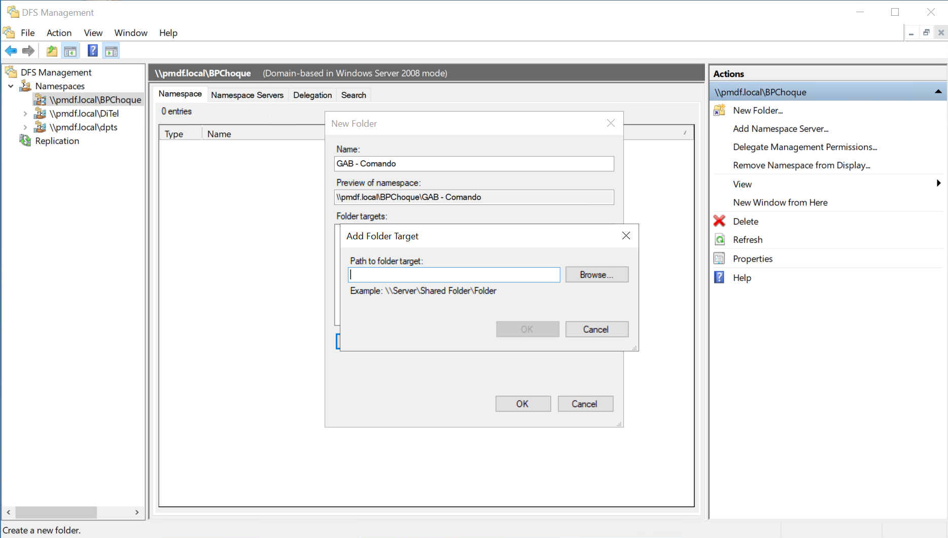 Adicionar folder target