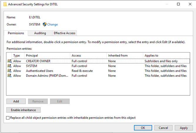 Pasta da Unidade (Permissões)