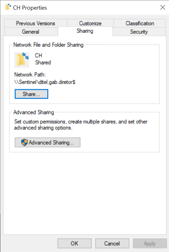 Aba de compartilhamento