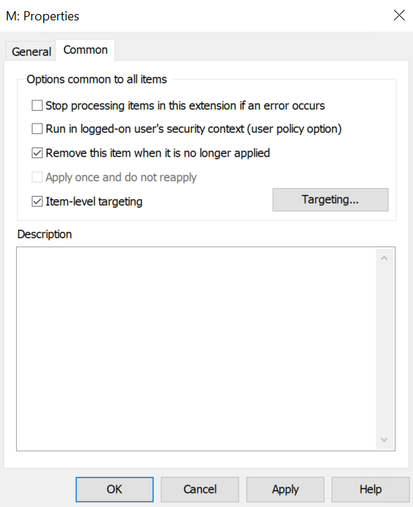 Configuração do drive - Aba Common