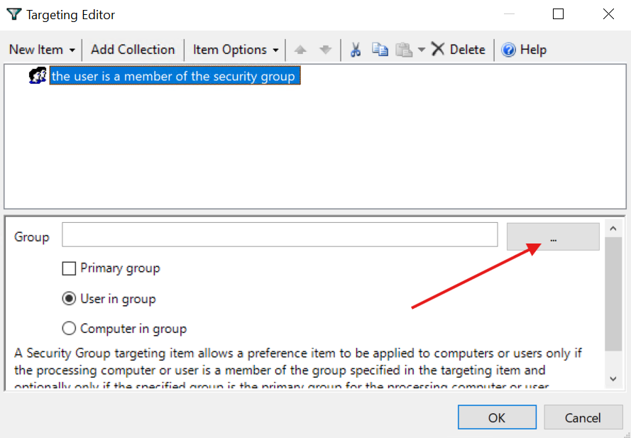 Seleção de grupo de segurança