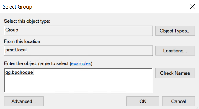Verificação do nome do grupo