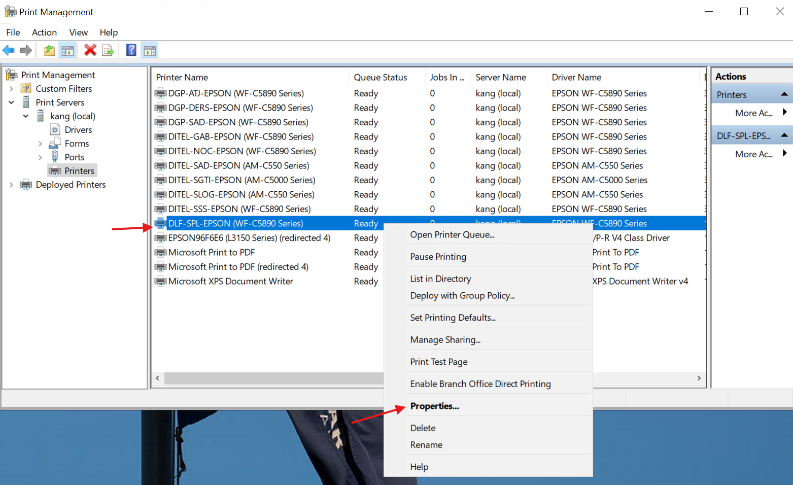Propriedades da impressora