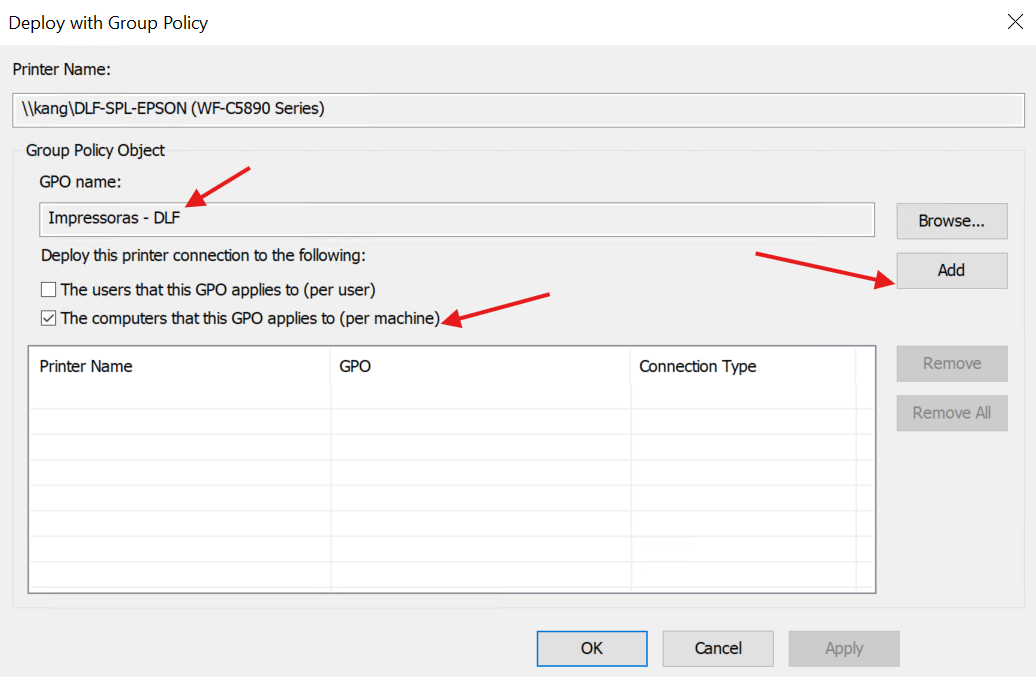 Configuração per machine