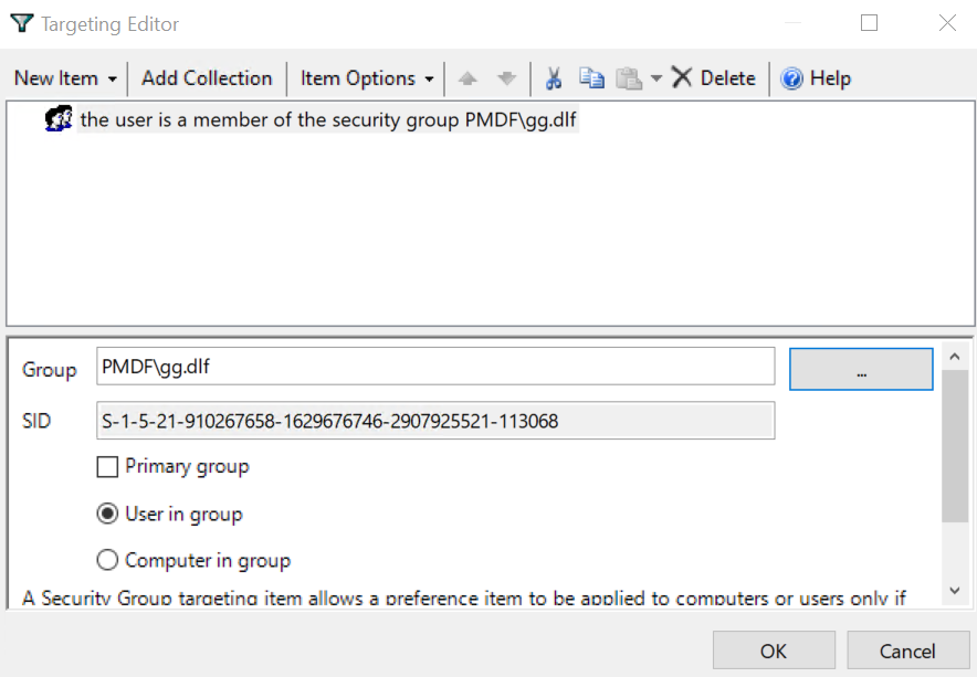Configuração da regra de grupo