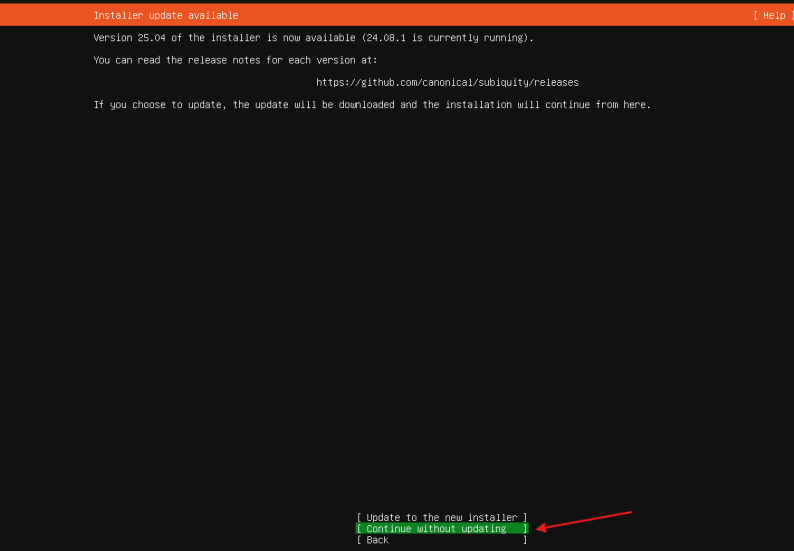 Opção de atualização do instalador
