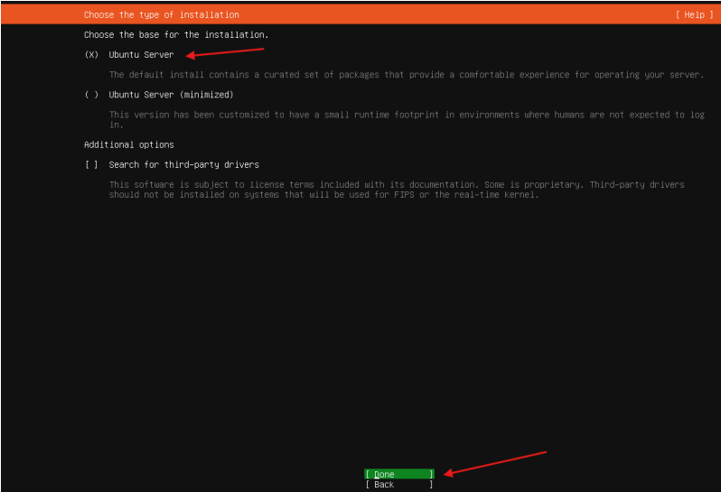 Seleção do tipo de instalação