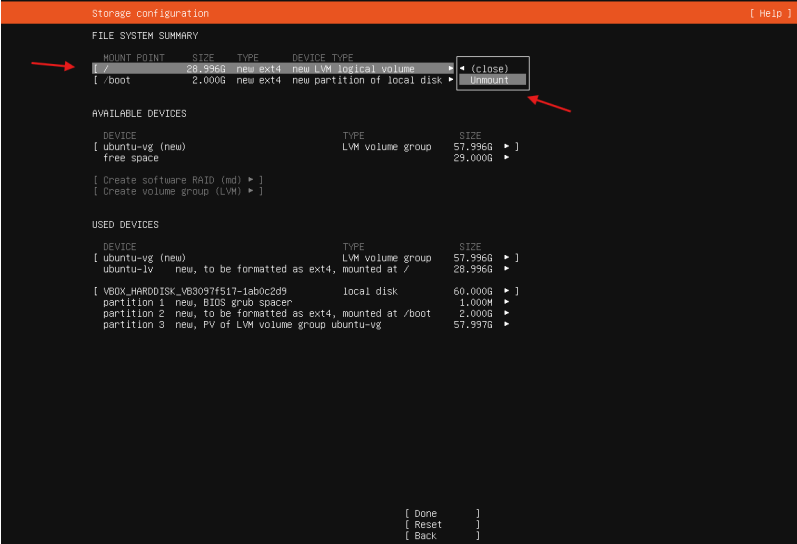 Desmontagem da partição raiz
