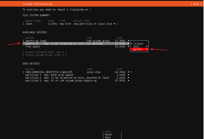 Remoção do volume lógico padrão