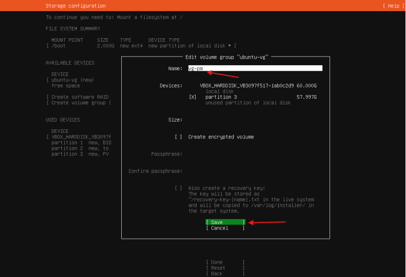 Salvando o novo nome do Volume Group