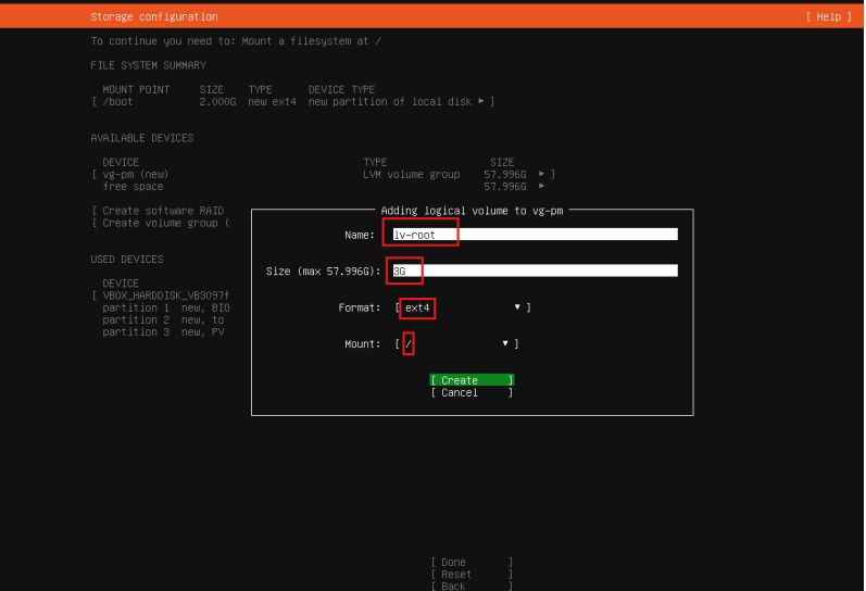 Configuração do volume lógico raiz