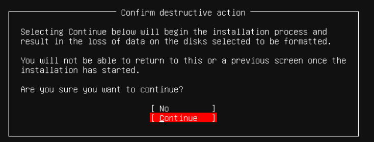 Tela de confirmação da formatação