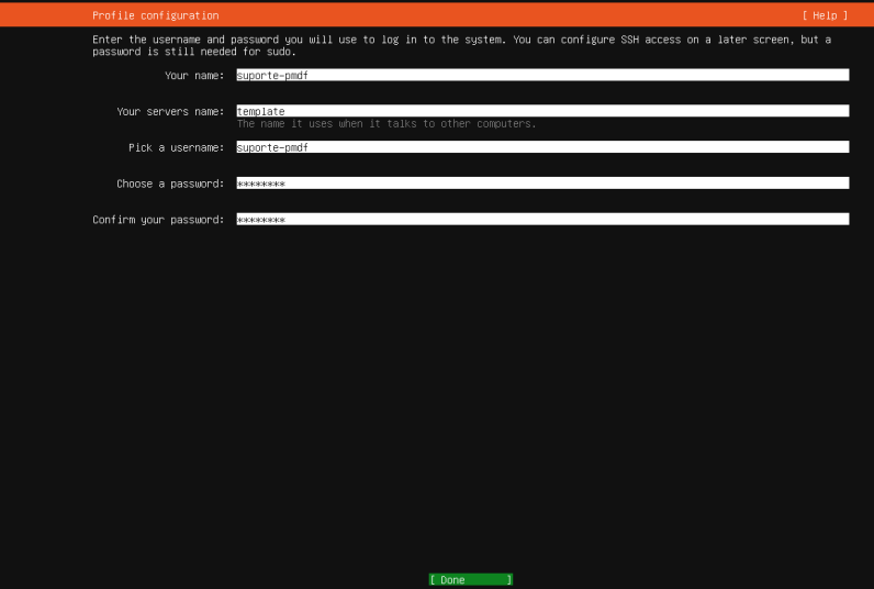 Configuração do perfil do sistema