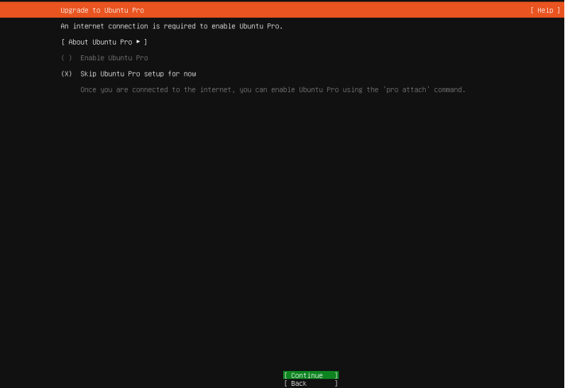 Tela de configuração do Ubuntu Pro