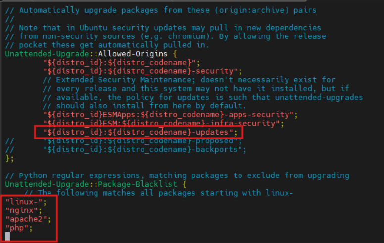 Exemplo de configuração do unattended-upgrades